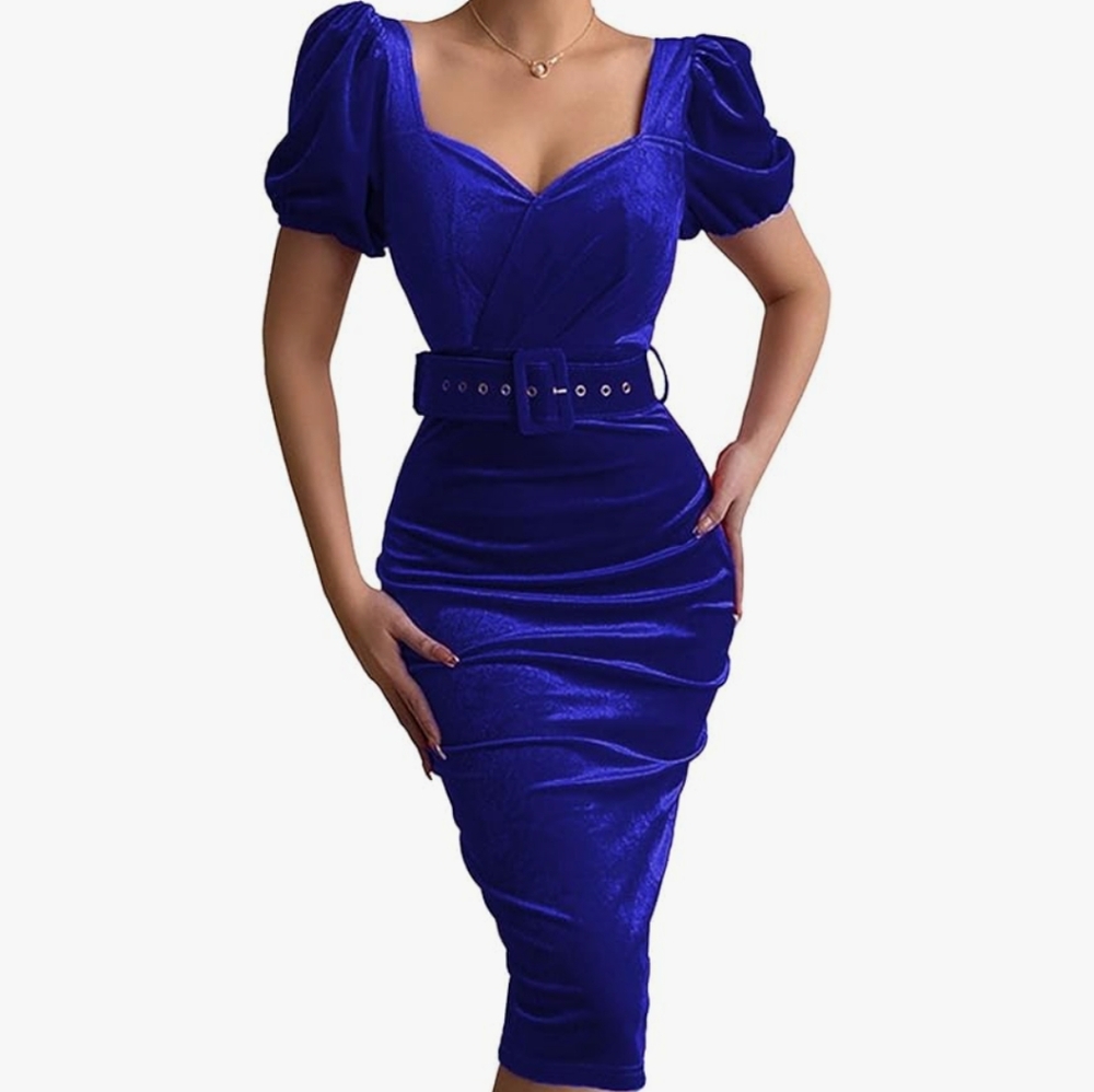 Elegant Blue Velvet Dress
